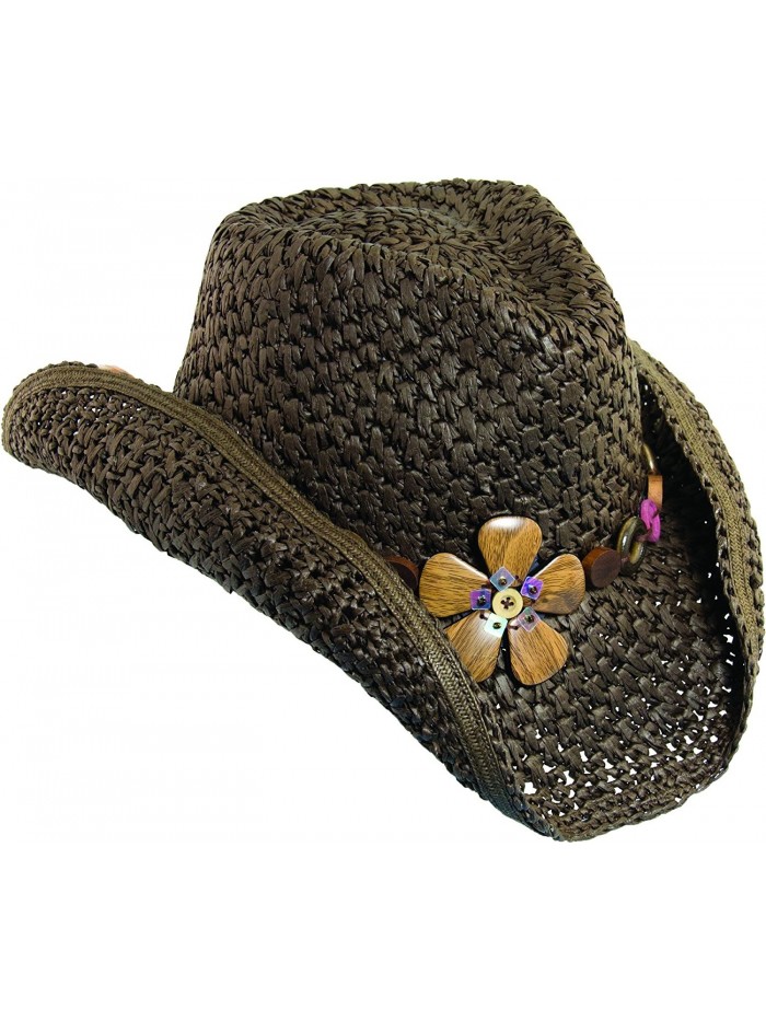 Dorfman Pacific Womens Paper Western Hat w/ Wood Flowers & Tail Feathers - Brown - CT119LNEOYH