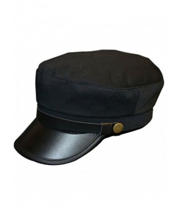 Clecibor Vintage PU Flat Top Army Baseball Cap Unisex Fisherman Sailor Hat Military Navy Hat - Black-1 - CE185K05Y55