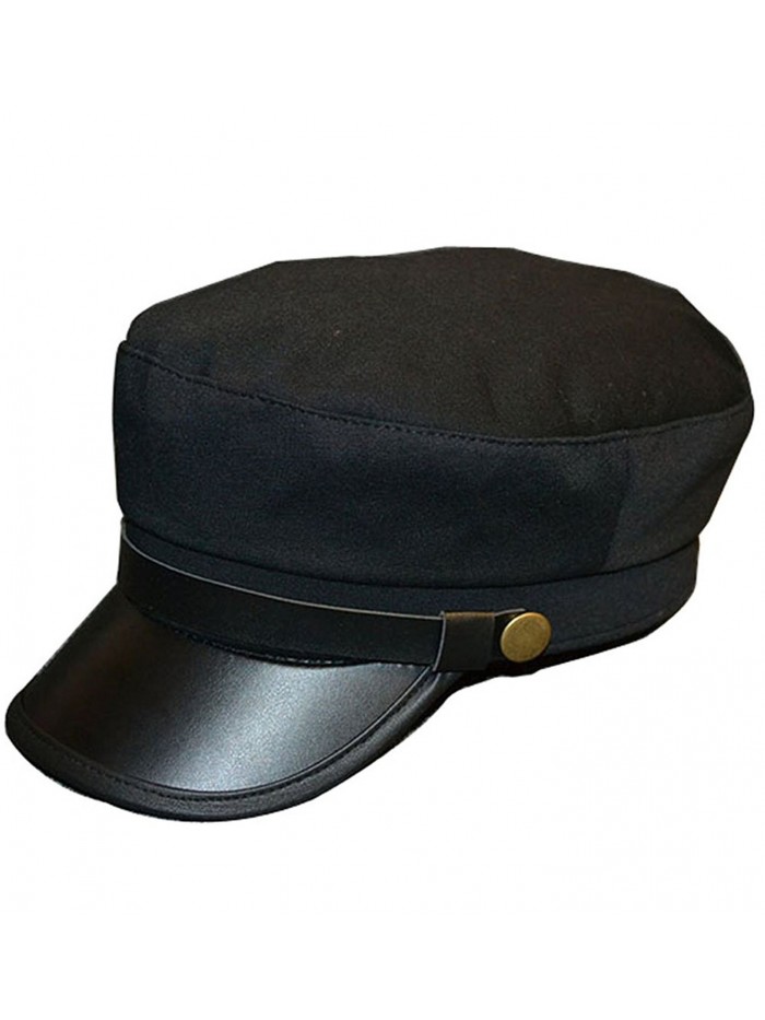 Clecibor Vintage PU Flat Top Army Baseball Cap Unisex Fisherman Sailor Hat Military Navy Hat - Black-1 - CE185K05Y55