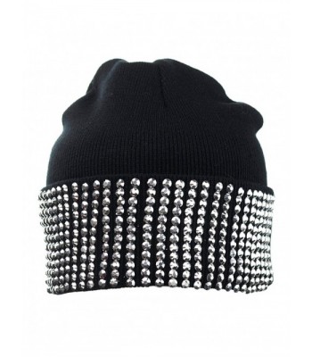 NYFASHION101 Solid Color Rhinestone Studded Winter Warm Cuff Skull Cap Beanie Hat - Black - C8129I19BRL