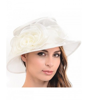 Women Floral Wedding Dress Tea Party Derby Racing Hat - Cream - CL12H97NNFH