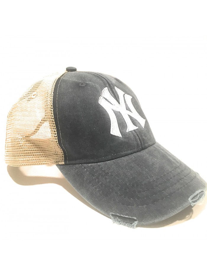 Mary's Monograms Monogrammed NY Yankees Navy Blue Distressed Trucker Hat - CS1822Y7M88