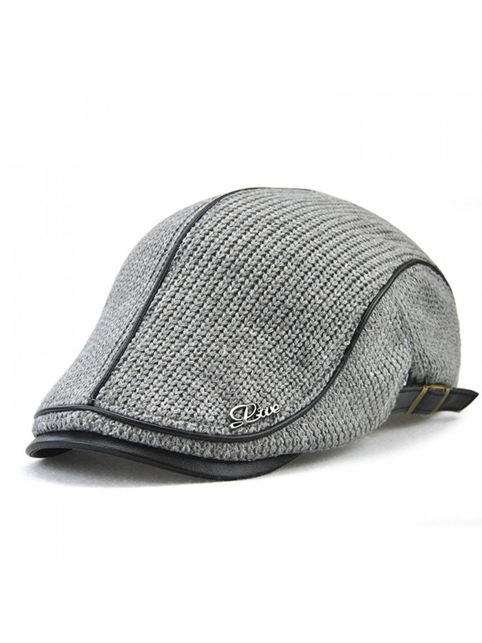 Men's newsboy duckbill IVY Flat Cap Scally Warm Knitted Hat - Grey - CM18935C887