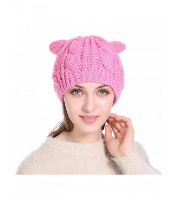 Women Warm Knitted Wool Hats- WuyiMC Girls Cute Cat Ear Beanie Fashion Ski Cap - Pink - CQ188O80XYO