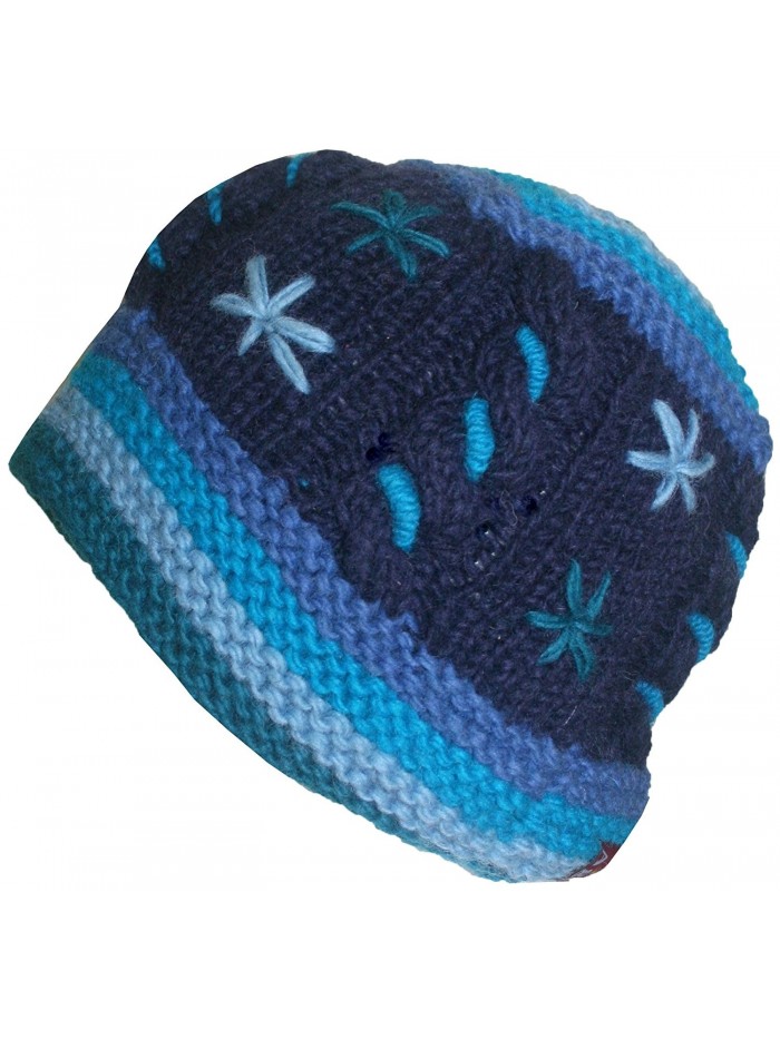 1418 Agan Traders Himalayan Sheep Wool Women's Fleece Lined Hat OR Mitten OR Folding Mitten Nepal - Hat - Blue M1 - CX188N467ME