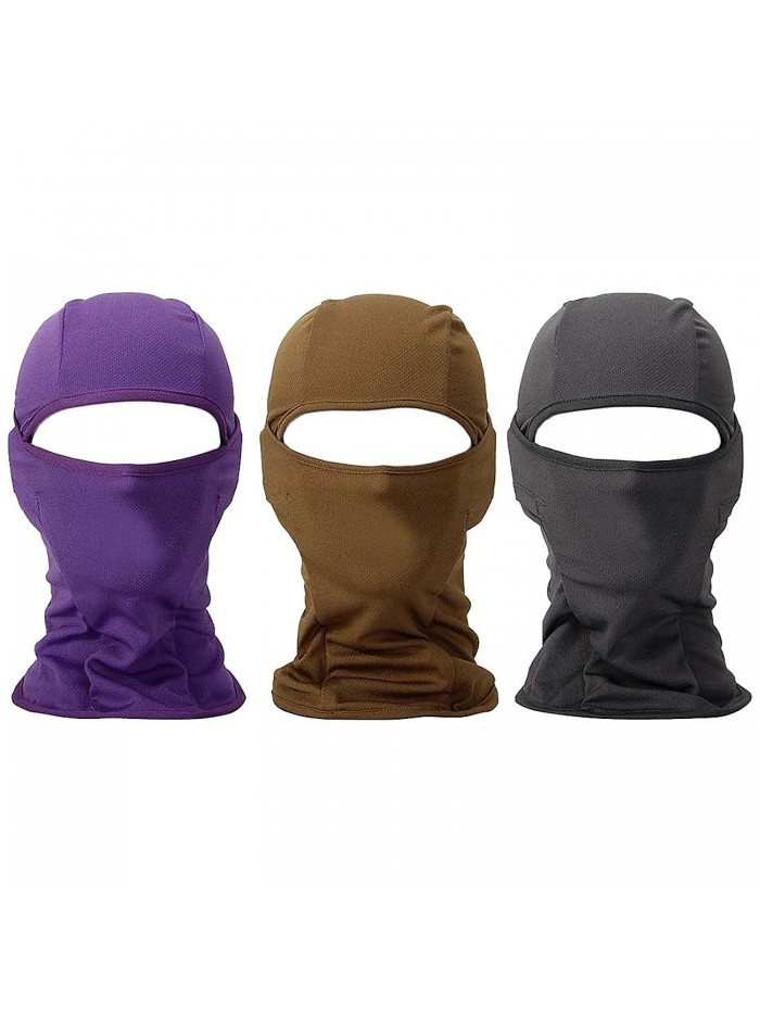 Bundle Monster 3pc Lightweight Breathable Wind UV Protecting Face Mask Balaclava - Purple Brown + Gray - CC11UB5DV07