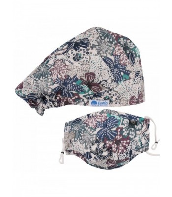 Guoer Bouffant Scrubs Hat and Masks One Size Multiple Colors - Flower Blur - CC11TGWJ0BP