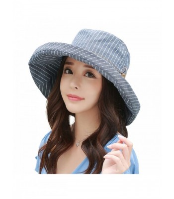 Siggi Womens UPF50+ Linen/Cotton Summer Sunhat Bucket Packable Hats w/ Chin Cord - 89322_navy - CQ17YDW5H9Q