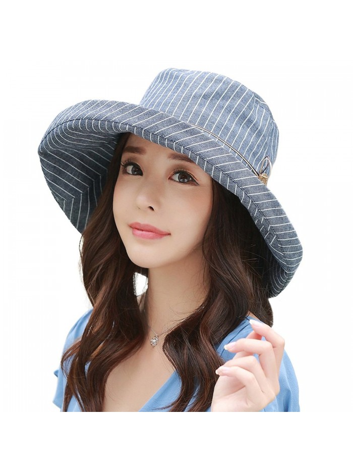 Siggi Womens UPF50+ Linen/Cotton Summer Sunhat Bucket Packable Hats w/ Chin Cord - 89322_navy - CQ17YDW5H9Q