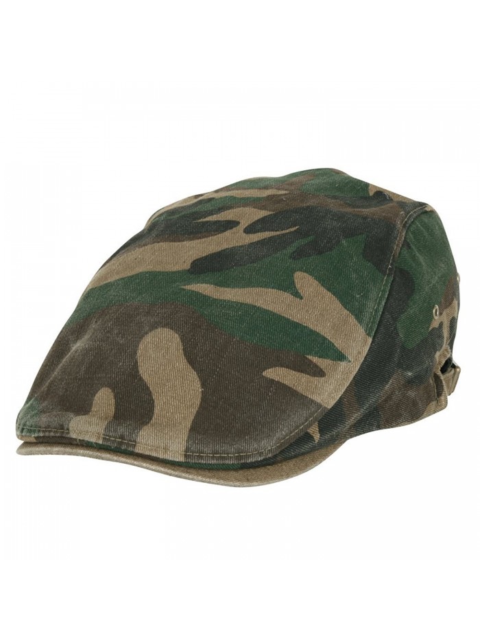ililily Camouflage Pattern Washed Cotton Golf Hat Flat Strap Newsboy Cap - Olive Military - C611JS6L8V9
