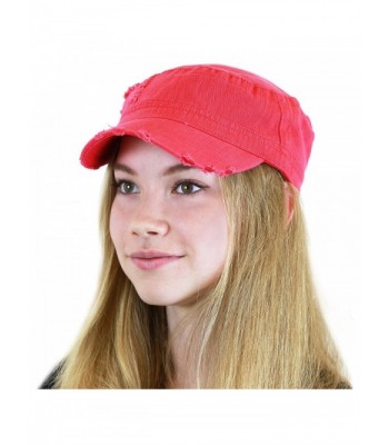 The Hat Depot Womens Washed Cotton Herringbone Cadet Military Cap - Fuchsia - CJ17Z35SINS