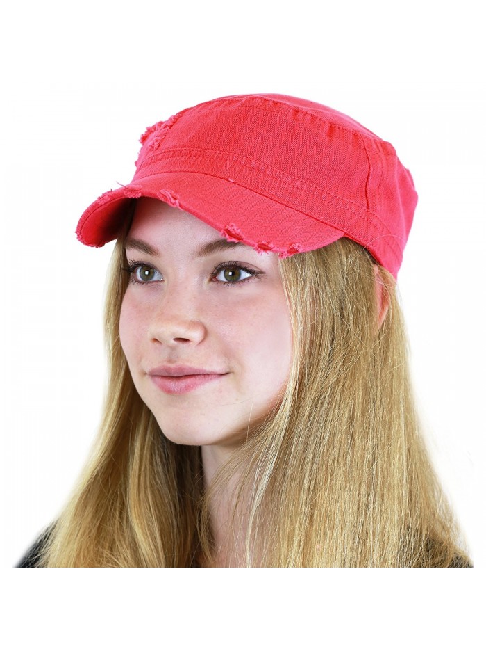 The Hat Depot Womens Washed Cotton Herringbone Cadet Military Cap - Fuchsia - CJ17Z35SINS