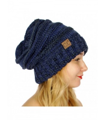 SERENITA C.C Tricolor Warm Oversized Slouchy Soft Cable Knit Beanie Hat - Navy - CK186GA6NCQ
