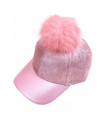 ScarvesMe CC Glitter Removable Fur Pom Pom Baseball Cap - Pink - CR12LHL359P