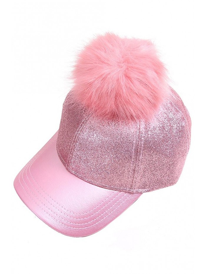 ScarvesMe CC Glitter Removable Fur Pom Pom Baseball Cap - Pink - CR12LHL359P