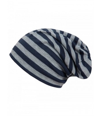 DJT Unisex Striped Slouchy Beanie Skull Hat - Navy - CR125E2UHC1