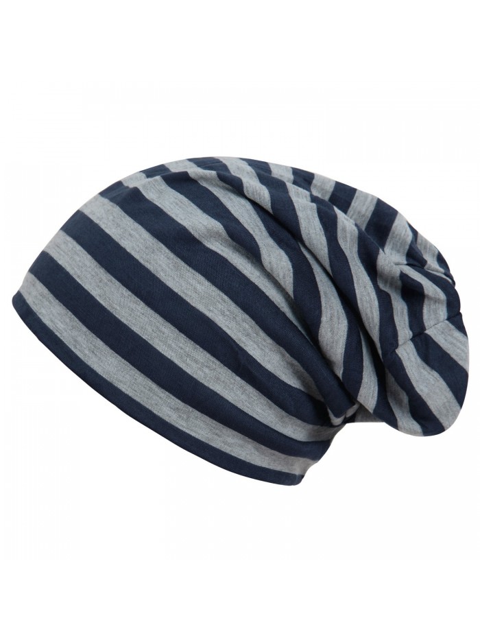 DJT Unisex Striped Slouchy Beanie Skull Hat - Navy - CR125E2UHC1