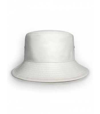 lethmik Bucket Hats Unisex Black Faux Leather Solid Color Bucket Hat - White - CE129B15YQF
