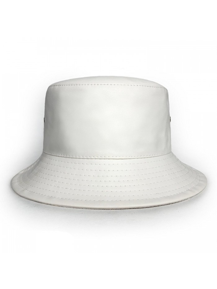 lethmik Bucket Hats Unisex Black Faux Leather Solid Color Bucket Hat - White - CE129B15YQF