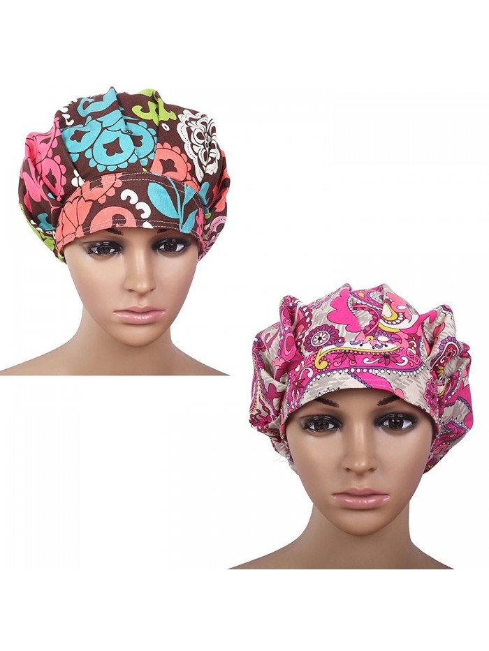 Doctor Classic Scrub Hat Adjustable Sweatband Bouffant Cap for Women Ponytail - Print 2+print 4 - CU184HT6DSD