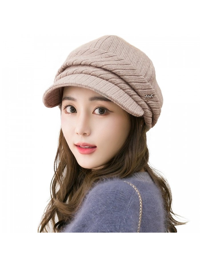 Siggi Wool Knitted Visor Beanie Winter Hat for Women Newsboy Cap Warm Soft Lined - 89365_coffee - CM187E05ZES