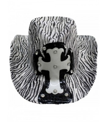 Zebra Stripe Cowboy Hat With Cross - Black & White - CI11V1PZ1D1