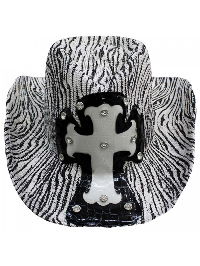 Zebra Stripe Cowboy Hat With Cross - Black & White - CI11V1PZ1D1