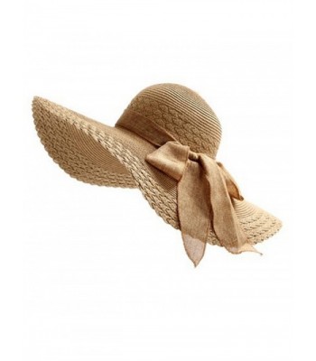 Ladies Bold Cursive Sunhat Foldable Floppy Summer Outdoor Hat Beach Cap Sun Visor with Big Bow - Coffee - CQ182H6Y3CD