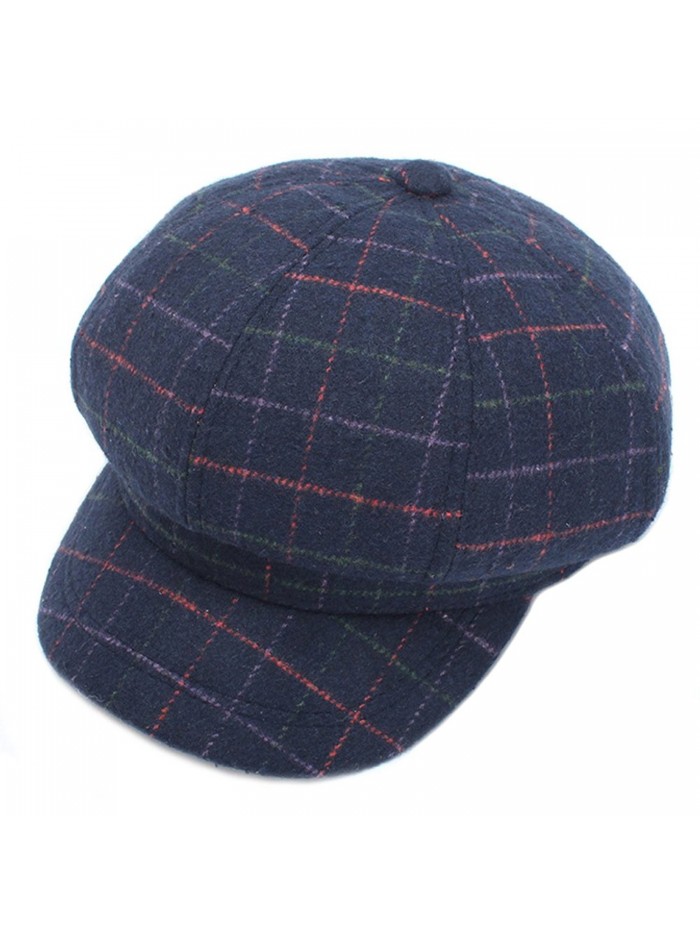 HH HOFNEN Womens & Mens Wool Plaid Visor Beret Hat newsboy Cabbie Painter Cap - Navy - CK189OUD36O