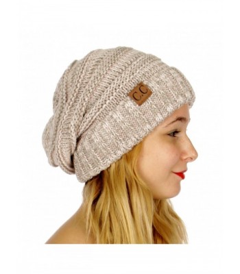 C.C Tricolor Oversized Slouchy Soft Cable Knit Beanie Hat - Rose - CB186GZWMLC