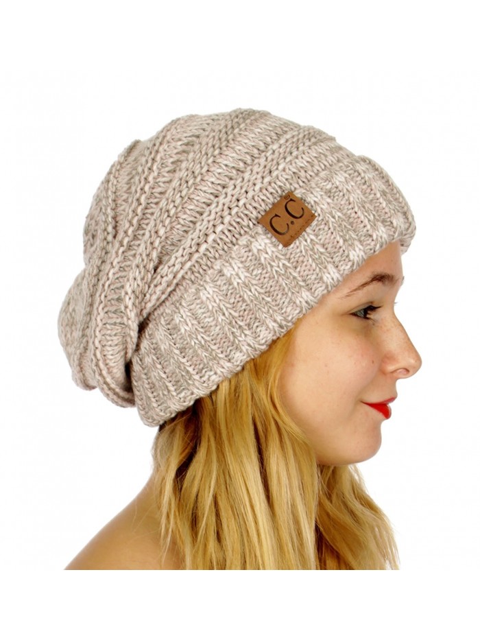 C.C Tricolor Oversized Slouchy Soft Cable Knit Beanie Hat - Rose - CB186GZWMLC