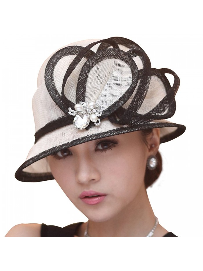 June's Young Summer Women Hats Fashion Sun Hat Bucket Leaf Stones - Off White/Black - C011O9OE28L