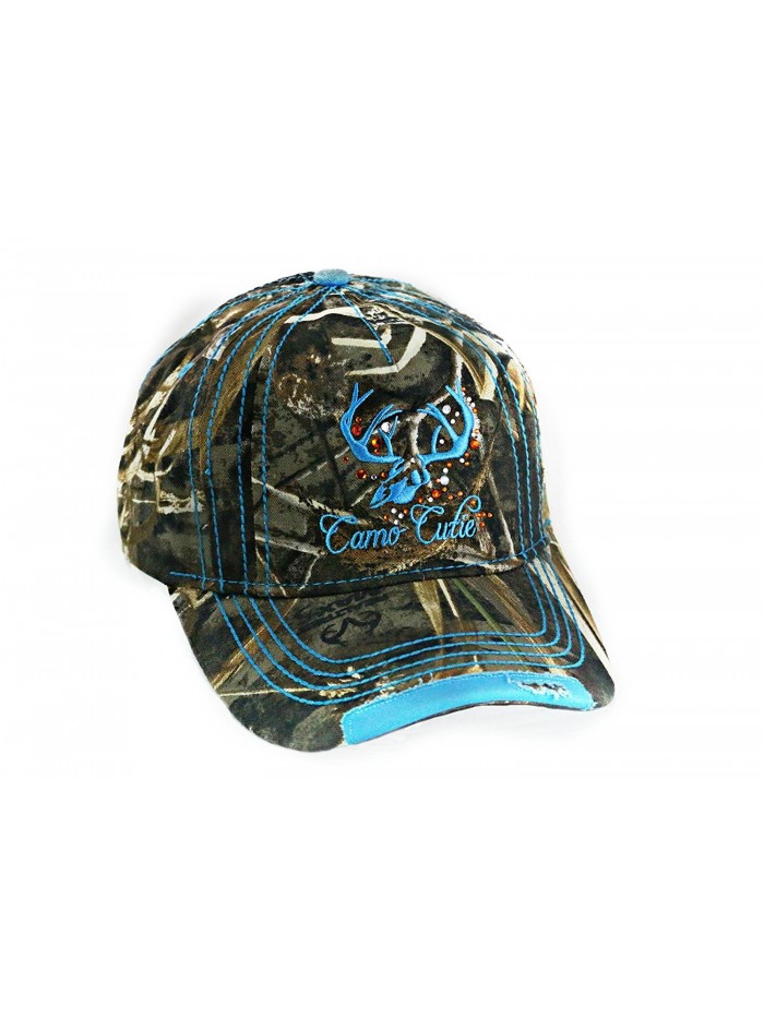 Womens Realtree Camo Cap with Blue Trim and Camo Cutie logo Plus Free Decal - C611AABFPOP