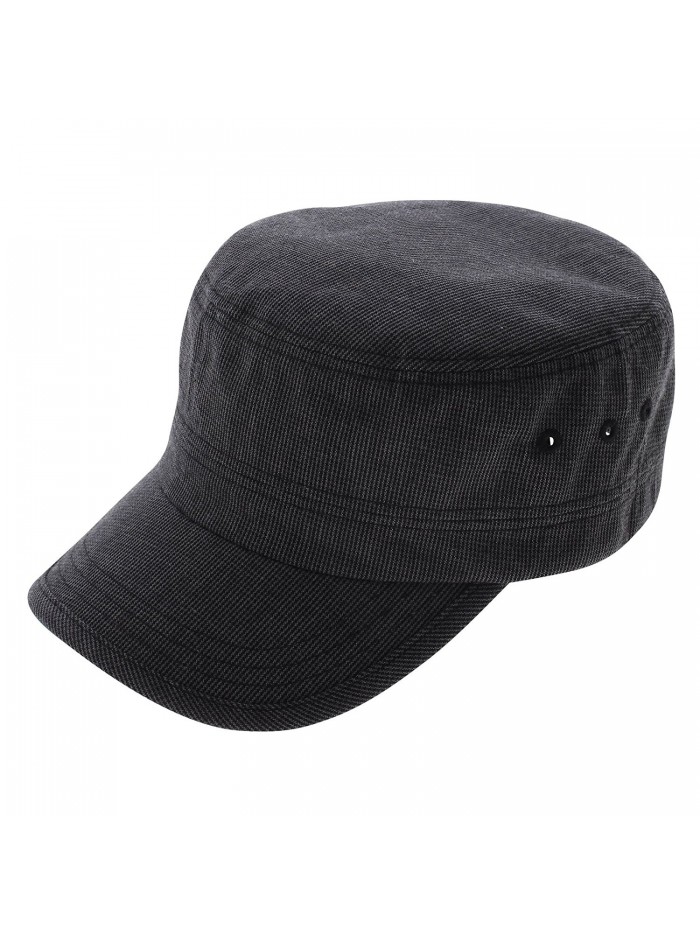 FLATSEVEN Mens Womens Checker Fabric Military Cap - Charcoal - CN11HAEFZCN