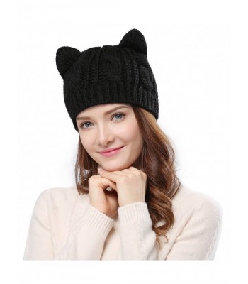 Bellady Women's Hat Cat Ear Crochet Braided Knit Caps - Black - CP11QAD2YQF