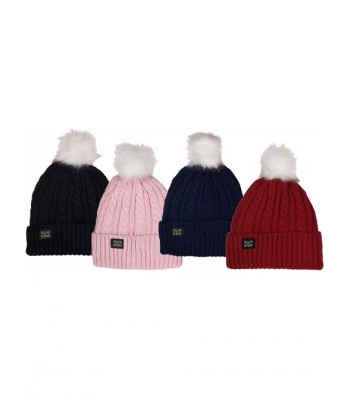 Women's Polar Extreme Insulated Thermal Knit Beanie with Faux Fur Pom 4 Colors - Black - CK187DL55X8