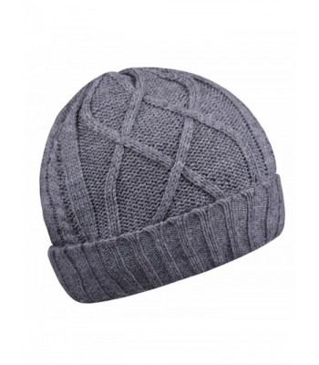 Cotton Skull Cap Slouch Hat Thick Knit Winter Ski Caps Beanie Hats for Women And Men - Grey - CL187EEUYNG
