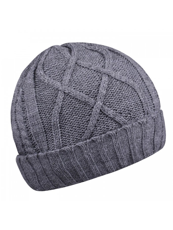 Cotton Skull Cap Slouch Hat Thick Knit Winter Ski Caps Beanie Hats for Women And Men - Grey - CL187EEUYNG