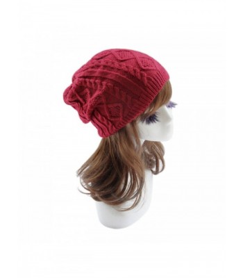 Yanekop Unisex Trendy Warm Beanie Chunky Soft Stretch Cable Knit Slouchy Hat - Red - CL12MY7FKQC