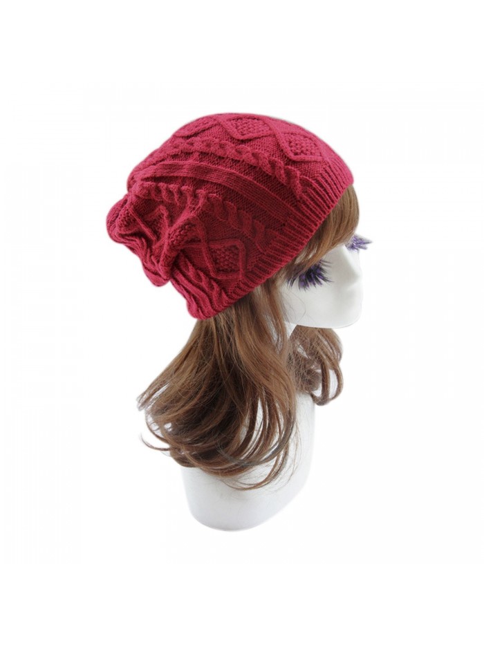 Yanekop Unisex Trendy Warm Beanie Chunky Soft Stretch Cable Knit Slouchy Hat - Red - CL12MY7FKQC