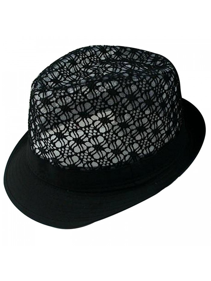 LerBen Women Summer Beach Colorful Brim Fedora Hat Sun Hats - Black - CN12G2KRA91