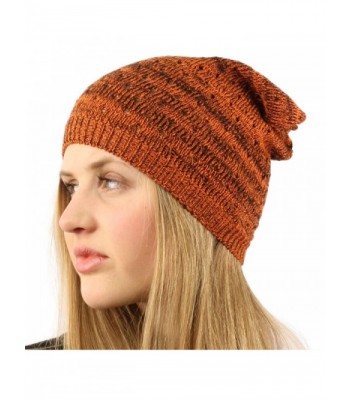 Light Thin Vented Soft Knit Long Beanie Slouchy Slouch Skull Hat Cap - Orange - C211CQKQ7C9