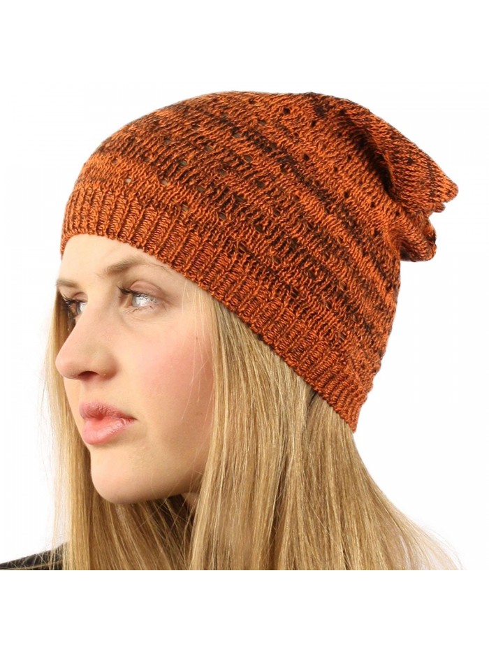 Light Thin Vented Soft Knit Long Beanie Slouchy Slouch Skull Hat Cap - Orange - C211CQKQ7C9