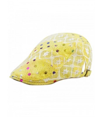The Hat Depot New Cool Lace Mesh Colorful Polka Dot Newsboy Ivy Trendy Hat - Yellow - CF12EF8Y45L