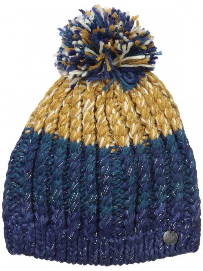 Roxy Snow Junior's Polly Block Pom Beanie - Blue Print - CS12MAXX9XA