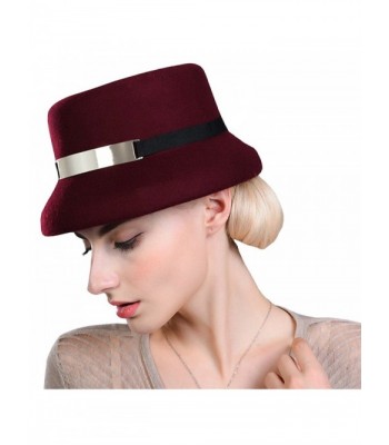 Maitose Women's Metal Belt Wool Felt Bucket Hat - Wine Red - CE12MCI89FR