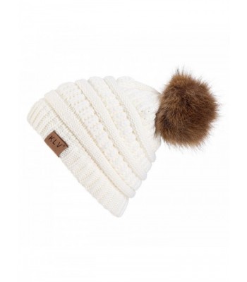 Sanxin Winter Adult Unisex Knitted Winter Warm Large Faux Fur Beanie Bobble Pom Ski Snow Hats - White - C6187K92R48