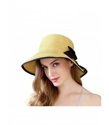 Women's Fashion Straw Safari Sun Hat with Black Bowknot - C112O3C119P