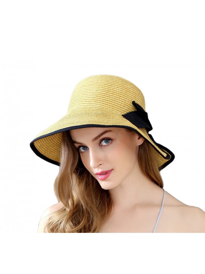 Women's Fashion Straw Safari Sun Hat with Black Bowknot - C112O3C119P