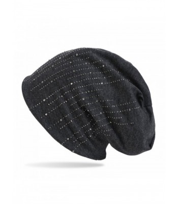 Zeya beauty Beanie Cap- Strass Nieten Im Elden Streifen Design- Slouch Longbeanie - Dark-grey - CS1803YZAL5